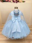 Vestido Infantil Frozen Anna Elza Azul Festas Luxo
