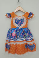 Vestido Infantil Junino Arraiá Laranja Colorido Luxo Festas