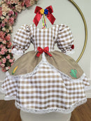 Vestido Infantil Junino Arraiá Caipira  Xadrez Marrom