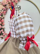Vestido Infantil Junino Arraiá Caipira  Xadrez Marrom