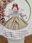 Vestido Infantil Junino Arraiá Caipira  Xadrez Marrom