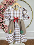 Vestido Infantil Junino Arraiá Caipira  Xadrez Marrom