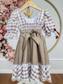 Vestido Infantil Junino Arraiá Caipira  Xadrez Marrom