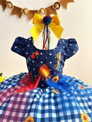Vestido Infantil Junino Azul Xadrez Colorido Festa São João