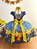 Vestido Infantil Junino Azul Xadrez Colorido Festa São João
