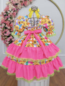Vestido Infantil Junino Arraiá Colorido Girassol Luxo