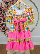 Vestido Infantil Junino Arraiá Colorido Girassol Luxo