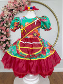 Vestido Infantil Junino Arraiá Verde e Vermelho