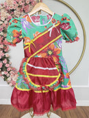 Vestido Infantil Junino Arraiá Verde e Vermelho