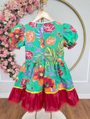 Vestido Infantil Junino Arraiá Verde e Vermelho