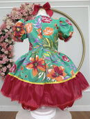 Vestido Infantil Junino Arraiá Verde e Vermelho