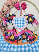 Vestido Infantil Junino Caipira Azul Xadrez Colorido Luxo