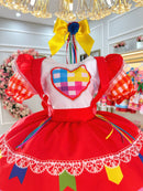 Vestido Infantil Junino Caipira Festas Vermelho Colorido Luxo