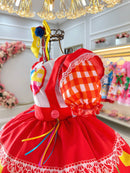 Vestido Infantil Junino Caipira Festas Vermelho Colorido Luxo