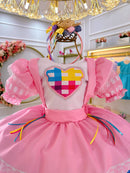Vestido Infantil Junino Caipira Festas Rosa Colorido Luxo