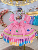 Vestido Infantil Junino Caipira Festas Rosa Colorido Luxo