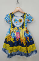 Vestido Infantil Junino Xadrez Caipira Azul Girassol Luxo
