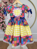 Vestido Infantil Junino Caipira Xadrez Colorido Coração Luxo