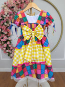 Vestido Infantil Junino Caipira Xadrez Colorido Coração Luxo
