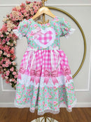 Vestido Infantil Junino Caipira Verde Florido Xadrez Luxo