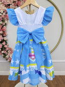 Vestido Infantil Junino Festas Azul Coração Colorido