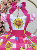 Vestido Infantil Junino Festas Pink Girassol Colorido
