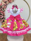 Vestido Infantil Junino Festas Pink Girassol Colorido