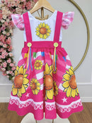 Vestido Infantil Junino Festas Pink Girassol Colorido