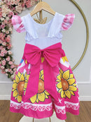 Vestido Infantil Junino Festas Pink Girassol Colorido