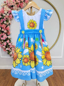 Vestido Infantil Junino Festas Azul Girassol Colorido