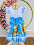 Vestido Infantil Junino Festas Azul Girassol Colorido
