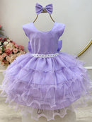 Vestido Infantil Lilás Saia C/ Babados e Glitter Daminha