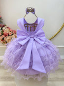 Vestido Infantil Lilás Saia C/ Babados e Glitter Daminha