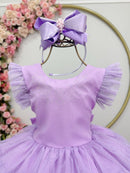 Vestido Infantil Lilás Busto C/ Strass Saia Babados Daminhas