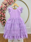 Vestido Infantil Lilás Busto C/ Strass Saia Babados Daminhas
