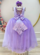 Vestido Infantil Longo Lilás Pérolas e Strass Damas Luxo