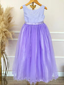 Vestido Infantil Longo Lilás Pérolas e Strass Damas Luxo