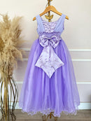 Vestido Infantil Longo Lilás Pérolas e Strass Damas Luxo
