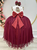 Vestido Infantil Longo Off White Saia Marsala Daminha Festas