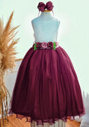 Vestido Infantil Longo Off White Saia Marsala Daminha Festas