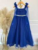 Vestido Infantil Longo Azul Royal C/ Aplique Borboletas Festas