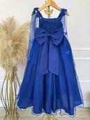 Vestido Infantil Longo Azul Royal C/ Aplique Borboletas Festas