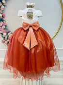 Vestido Infantil Longo Off White Saia Terracota Daminhas