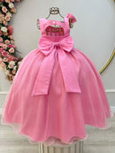 Vestido Infantil Longo Rosa Chiclete Daminhas Formaturas