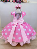 Vestido Infantil Minnie Rosa C/ Bolinhas Brancas Festas