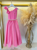 Vestido Infantil Longo Rosa Chiclete Daminhas Formaturas