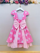 Vestido Infantil Minnie Rosa C/ Bolinhas Brancas Festas