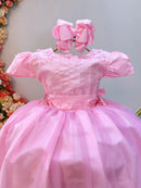 Vestido Infantil Longo Rosa Daminhas de Honra C/ Apliques