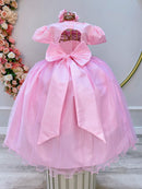 Vestido Infantil Longo Rosa Daminhas de Honra C/ Apliques