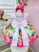 Vestido Infantil Moana Baby Lilás C/ Broche Luxo Festas